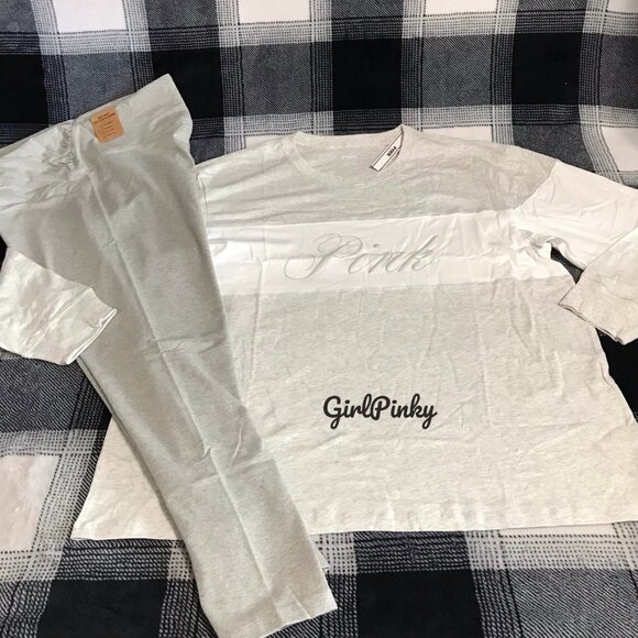 victoria secret PINK leggings OUTFIT WITH CAMPUS LONG SLEEVE TEE SIZES L-XXL - Picture 2 of 12